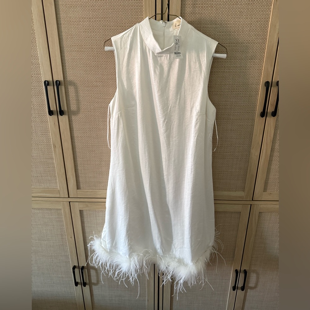 NWT Lena Feather Trim Sleeveless Swing Dress